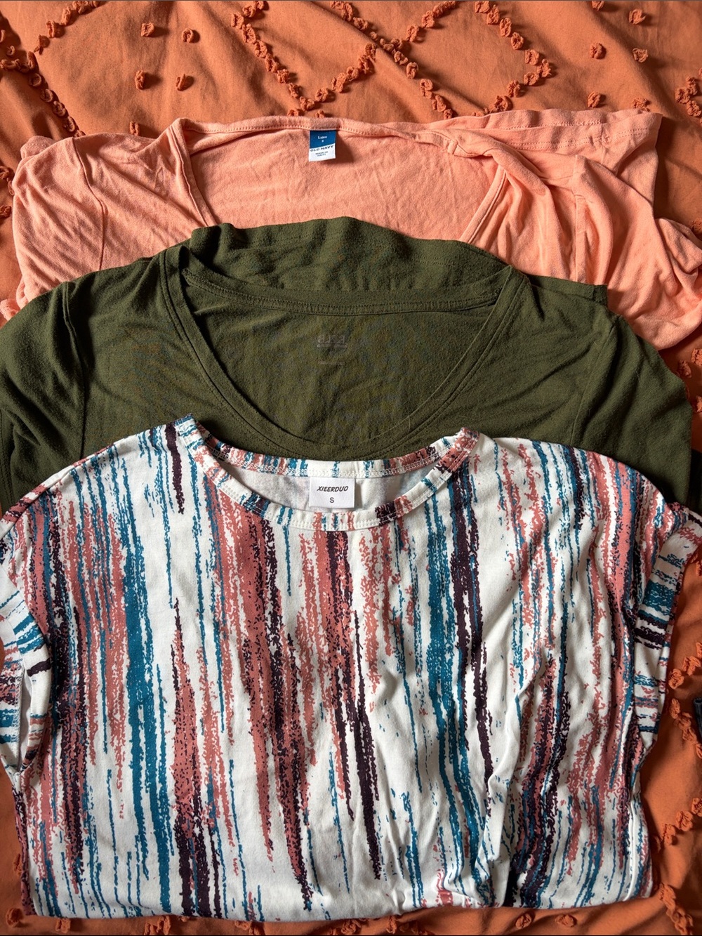 cropped abstract stripe tee - multi/olive/papaya - women